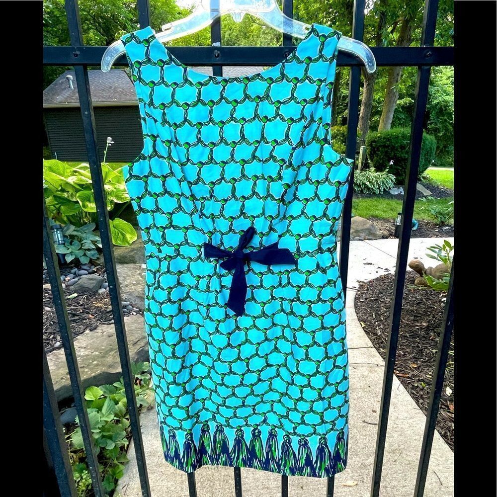 LILLY PULITZER teal sheath dress with cute tassel print
